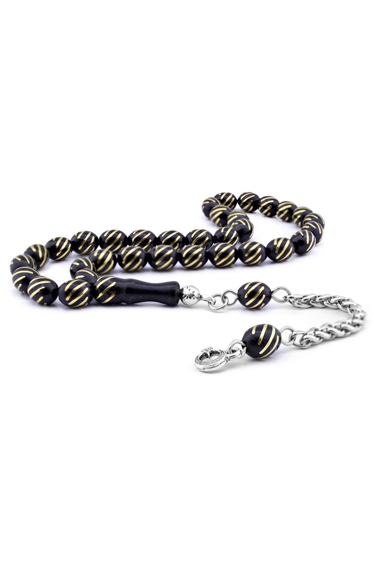 Yellow Brass Embroidered Ayyıldız Tassel Elegant Georgia Oltu Rosary