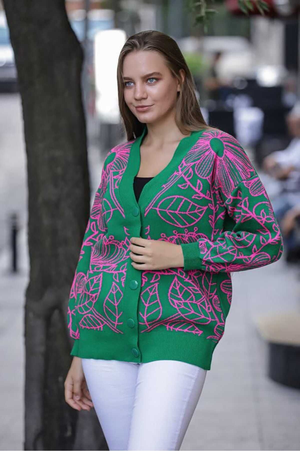 newmisal Plus Size Cardigan Green Regular fit Trendyol