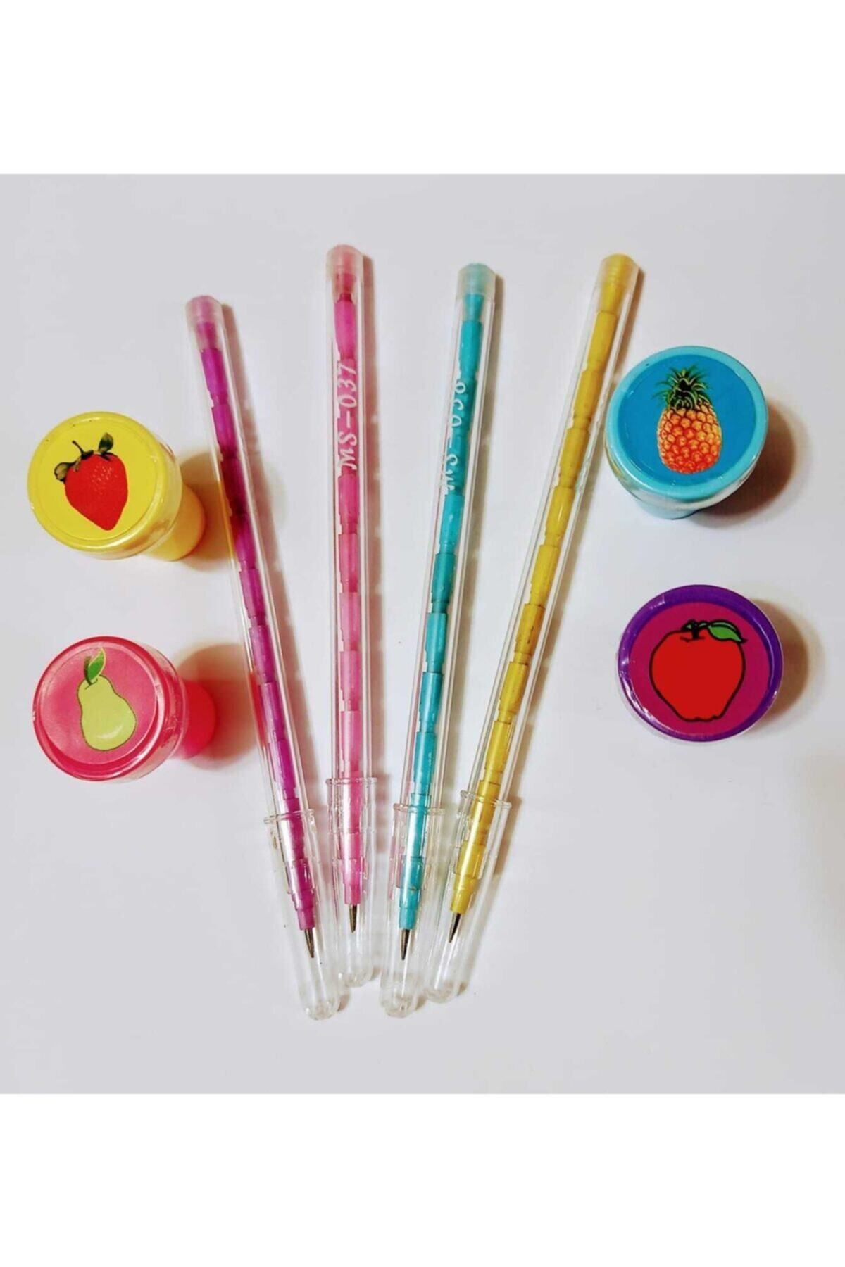 Pippa-Egg-laying Pencil Set of 4 and 4 Fruit Patterned Seal Heads 2