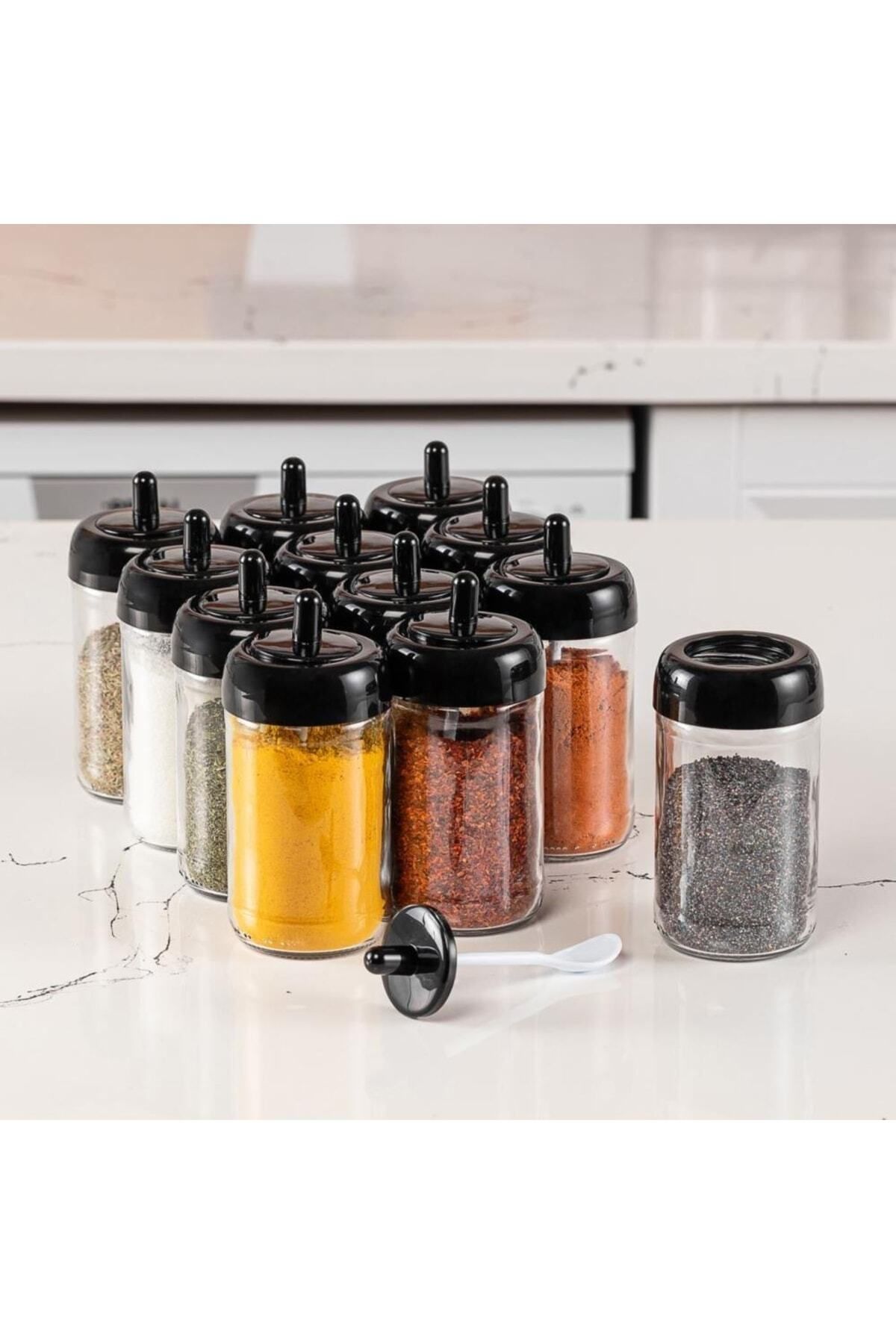 Porselen Diyar Labeled 12 Piece Spice Jar Set with Lids and