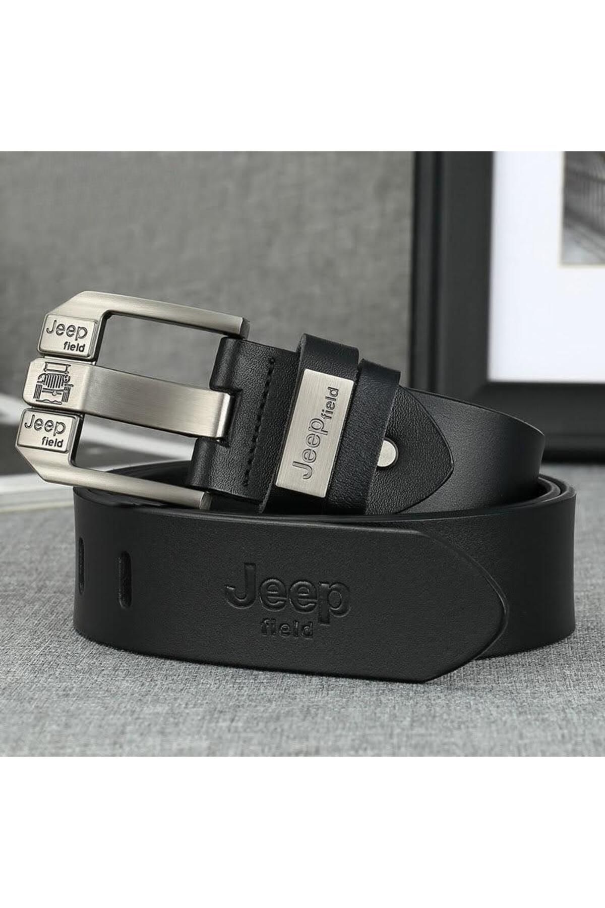 Jeep Stylish Italian Belt with Genuine Leather Black Metal Buckle