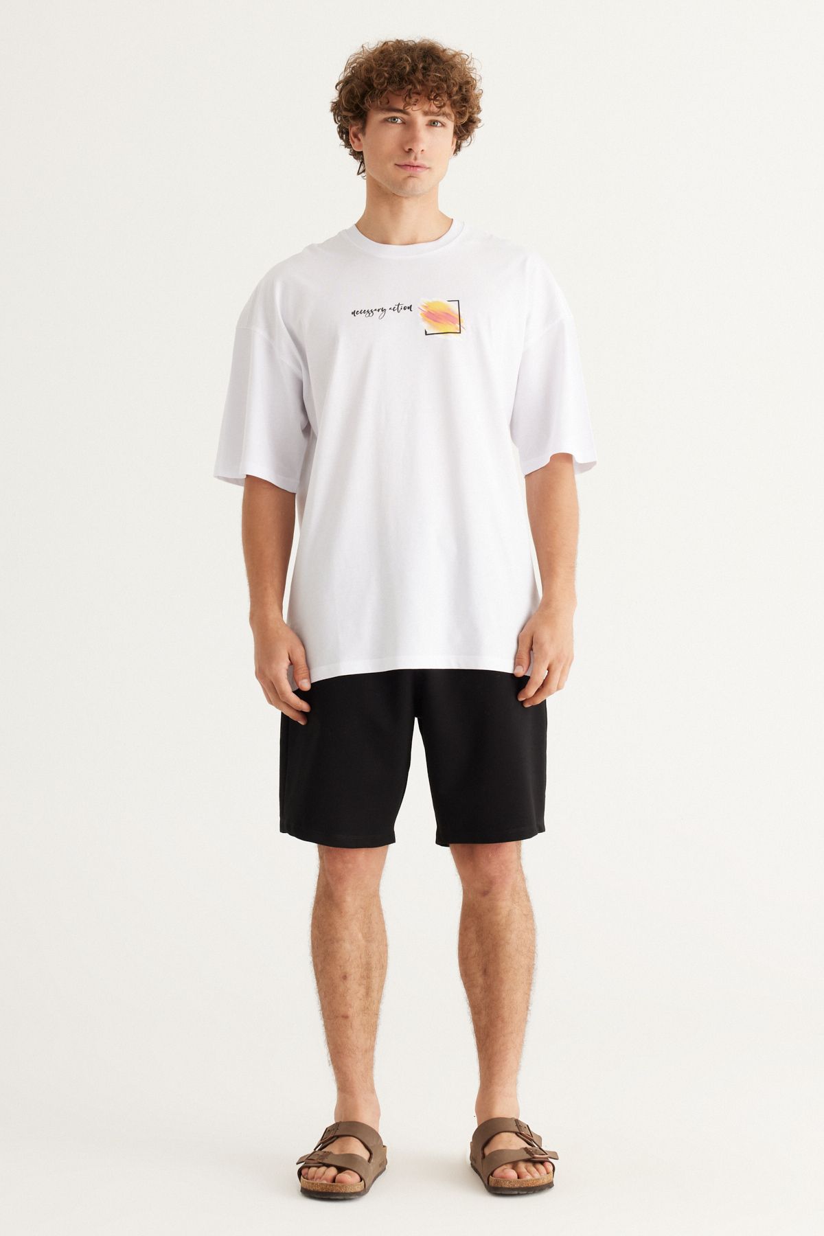 AC&Co / Altınyıldız Classics تی شرت آستین کوتاه مردانه سفید سایز گشاد و یقه صد در نخی