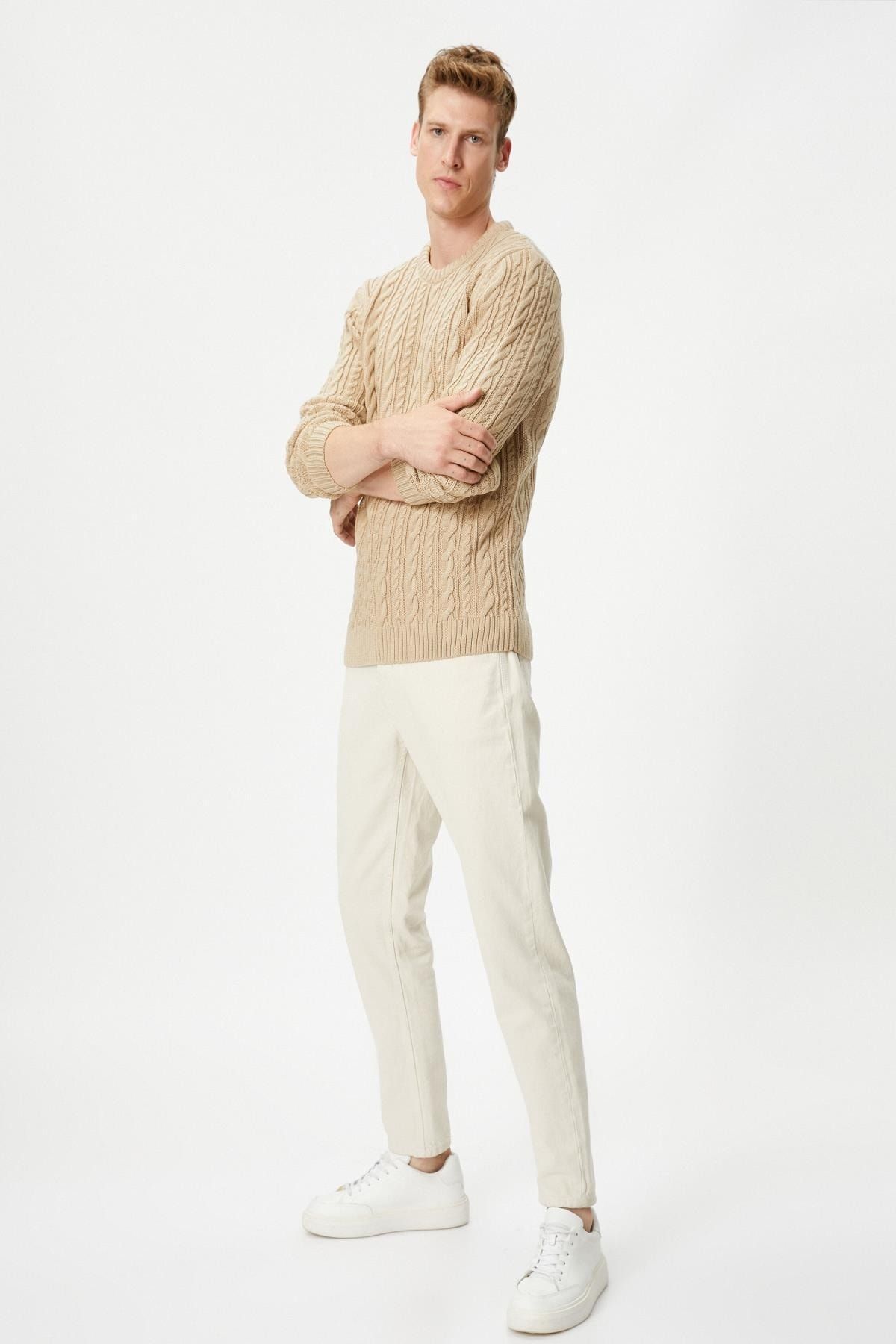 Koton Męski Beżowy Sweter Mężczyzna - XL