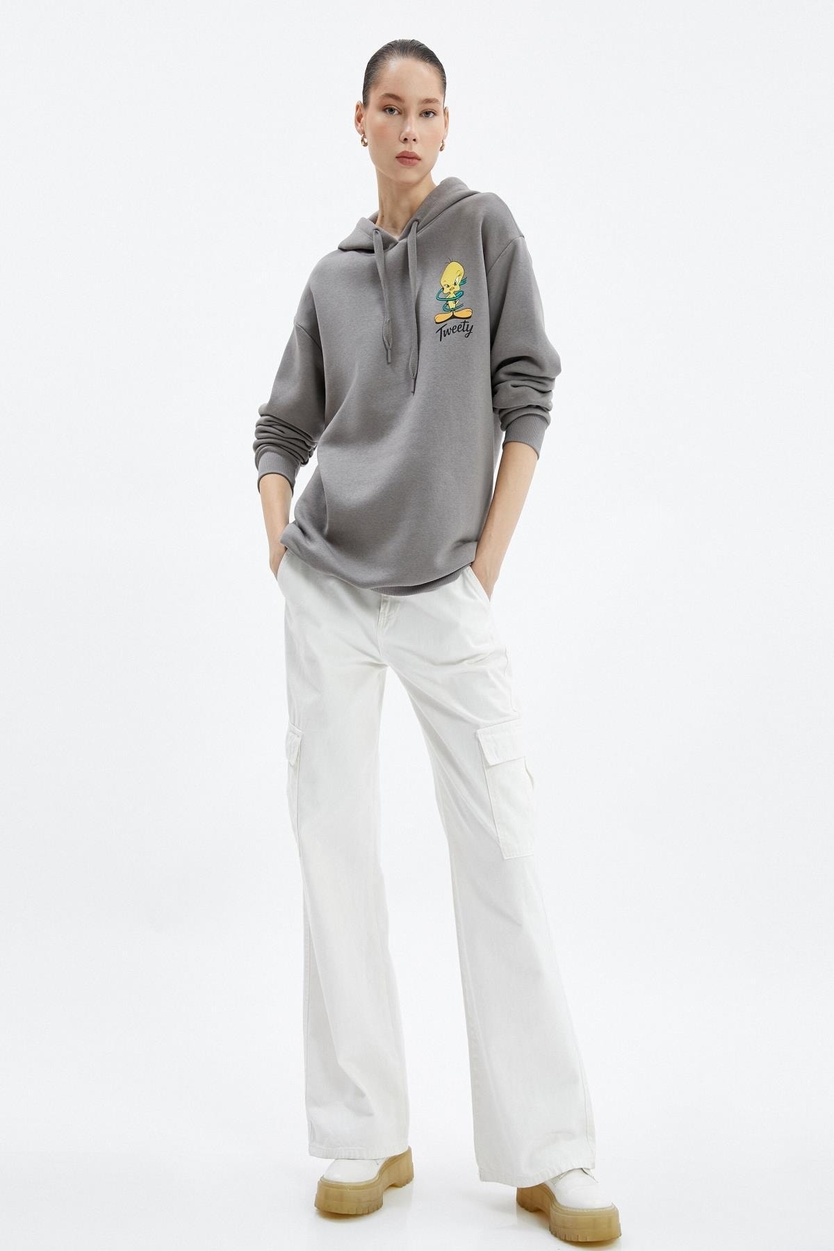 سویشرت زنانه خاکستری کوتونKoton | 4WAL10414IK اورجینال - تصویر 2