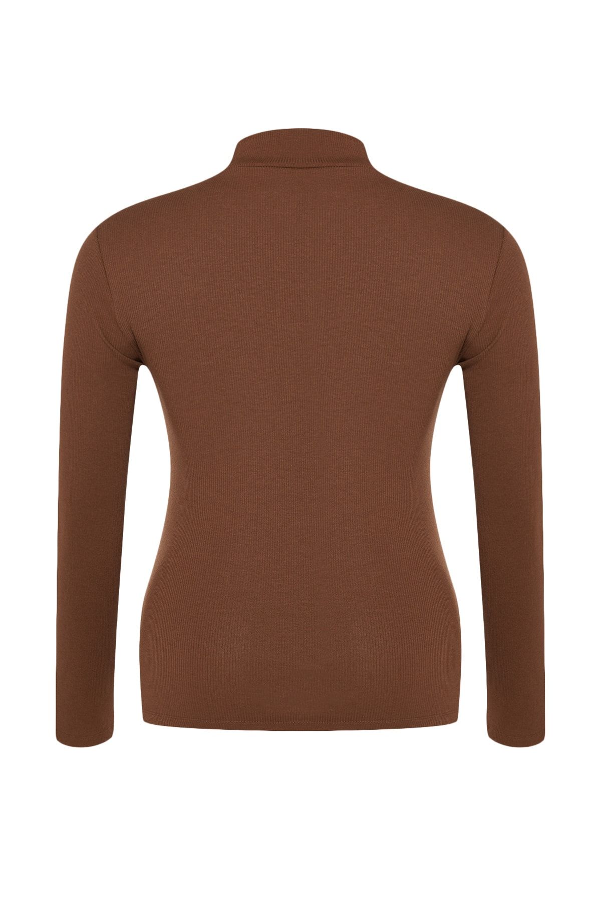Trendyol Curve-Коричнева блузка з коміром-стійкою BodyconeFit приталеного крою Orme Plus Size TBBAW23AF00003 8