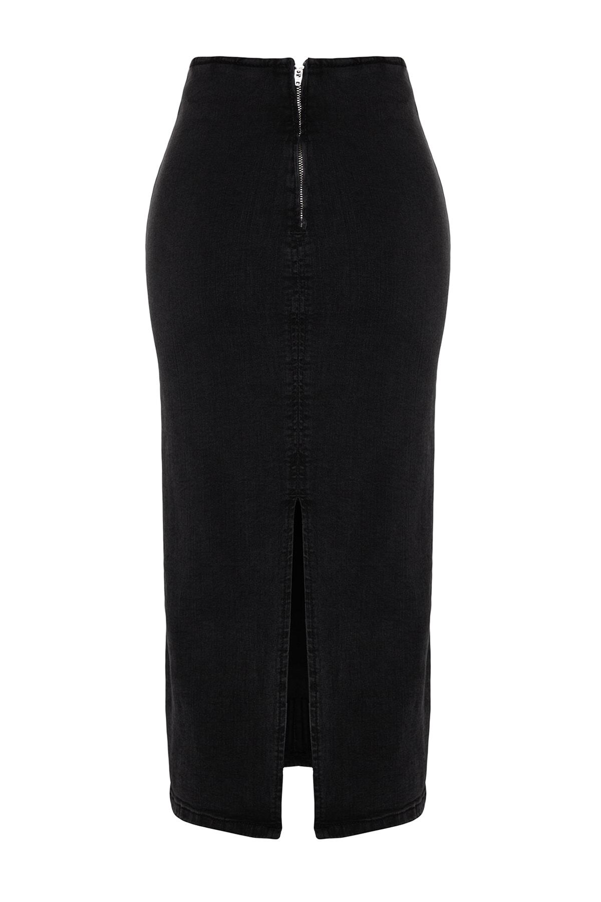 Trendyol Collection-Fekete, állítható varrás, részletes Midi ceruza farmer szoknya TWOAW24ET00057 8