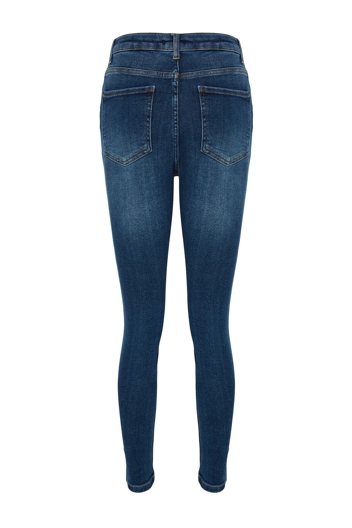 Trendyolmilla  Lacivert Vücudu Saran Yüksek Bel Ekstra Esnek Skinny Jeans TWOAW24JE00068 - Görsel 7