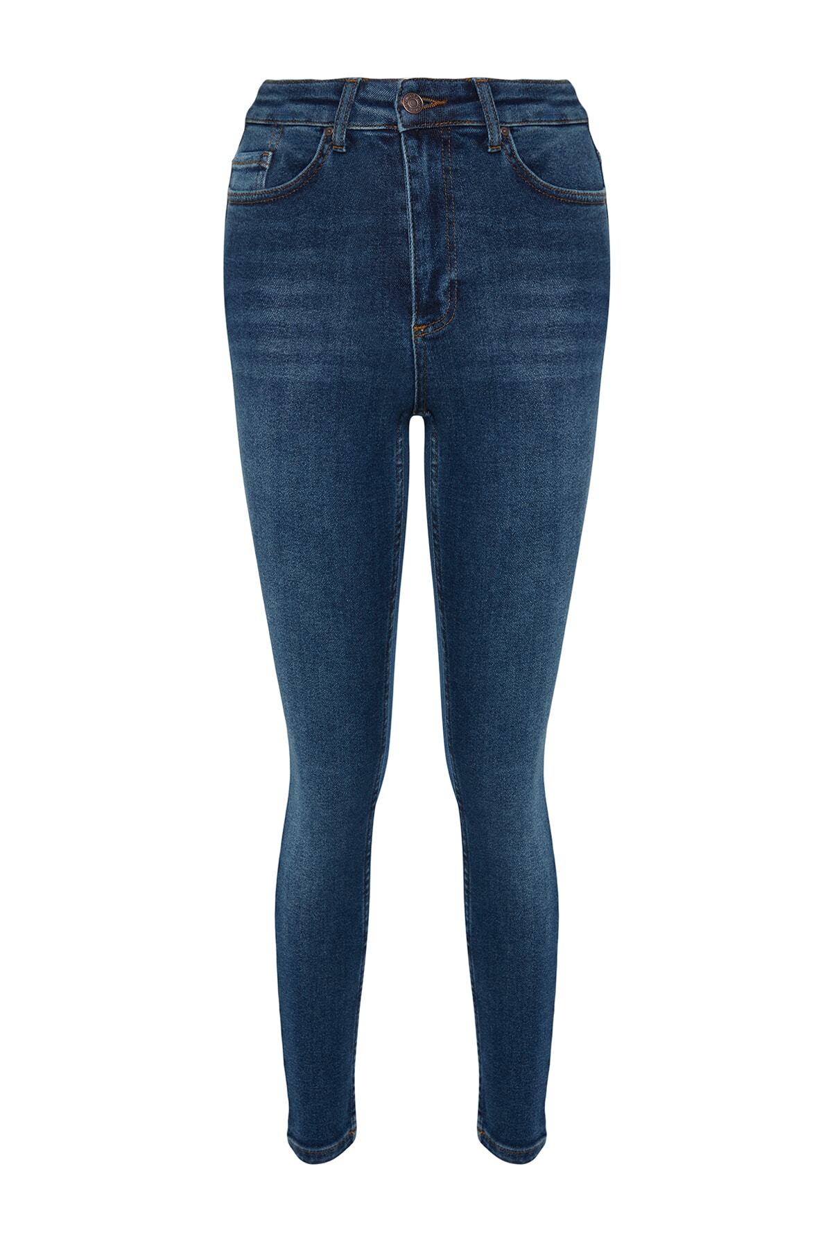 Trendyolmilla  Lacivert Vücudu Saran Yüksek Bel Ekstra Esnek Skinny Jeans TWOAW24JE00068 - Görsel 5