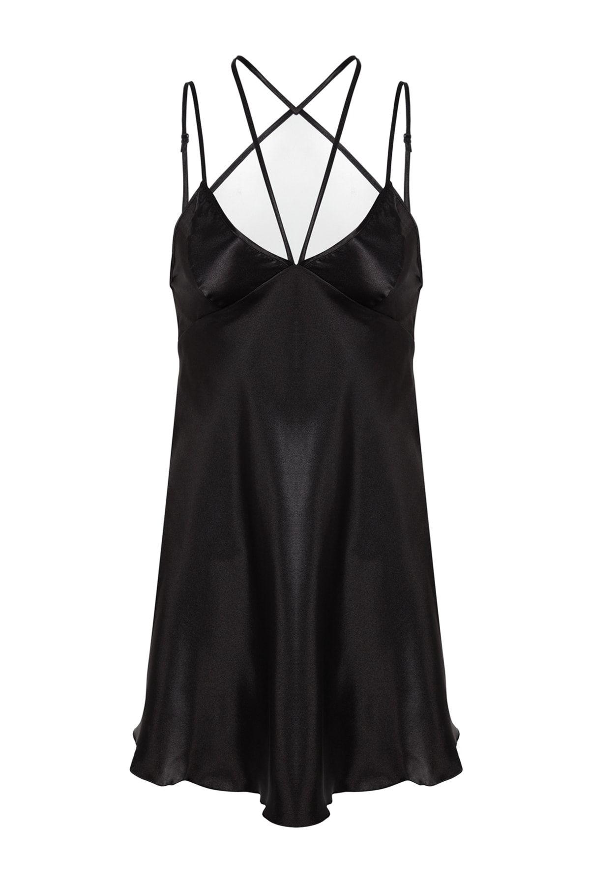 Trendyol Collection-Schwarzes, extravagantes Nachthemd mit Satin-Paspelierung und Seilriemen THMAW24LL00001 6