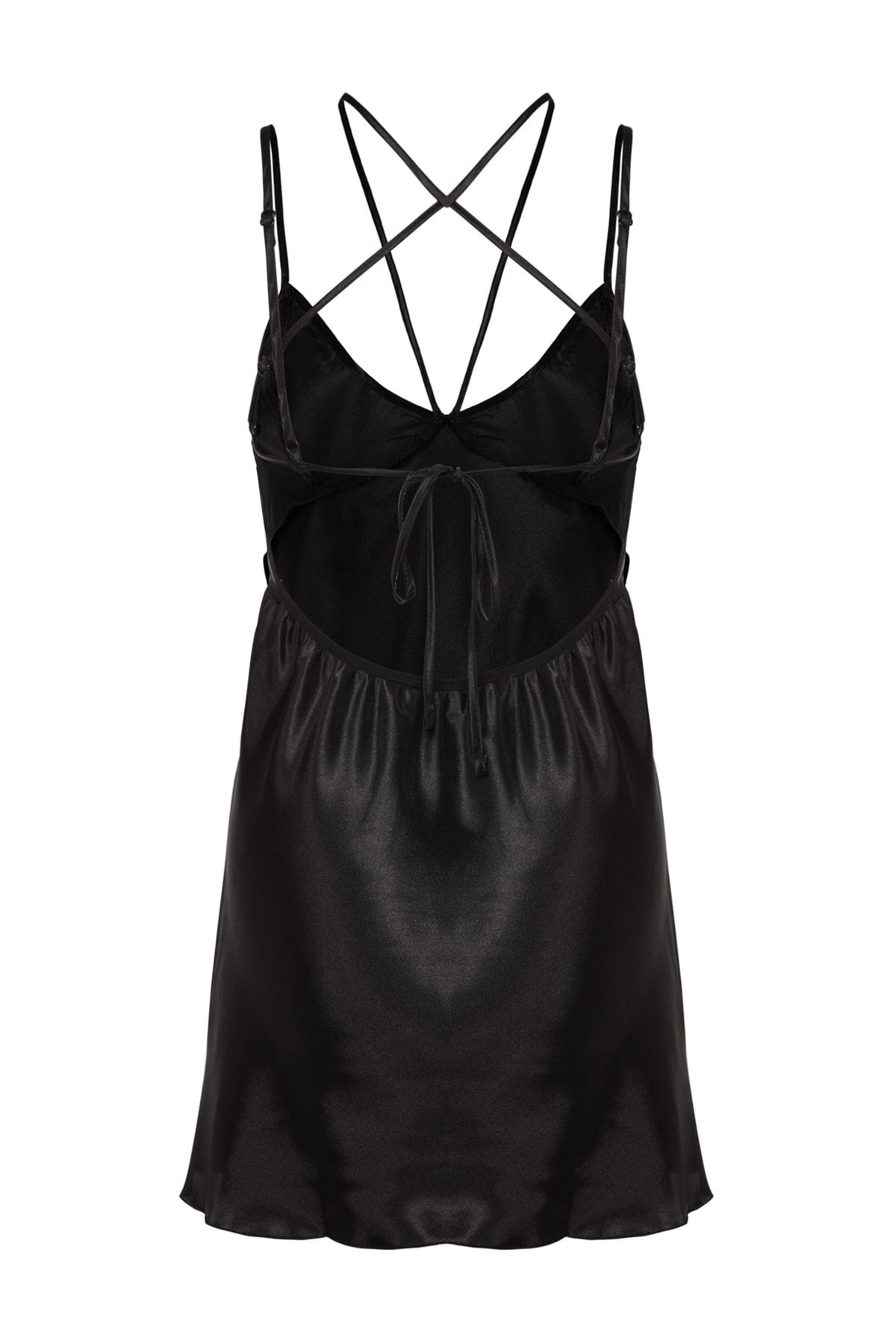 Trendyol Collection-Schwarzes, extravagantes Nachthemd mit Satin-Paspelierung und Seilriemen THMAW24LL00001 8