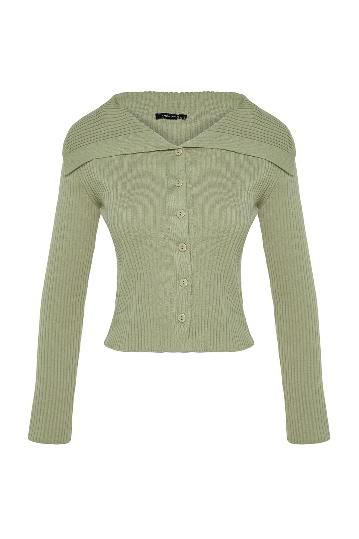 Trendyol Collection-Khakifarbener Strick-Cardigan mit Umlegekragen TWOAW24HI00284 8