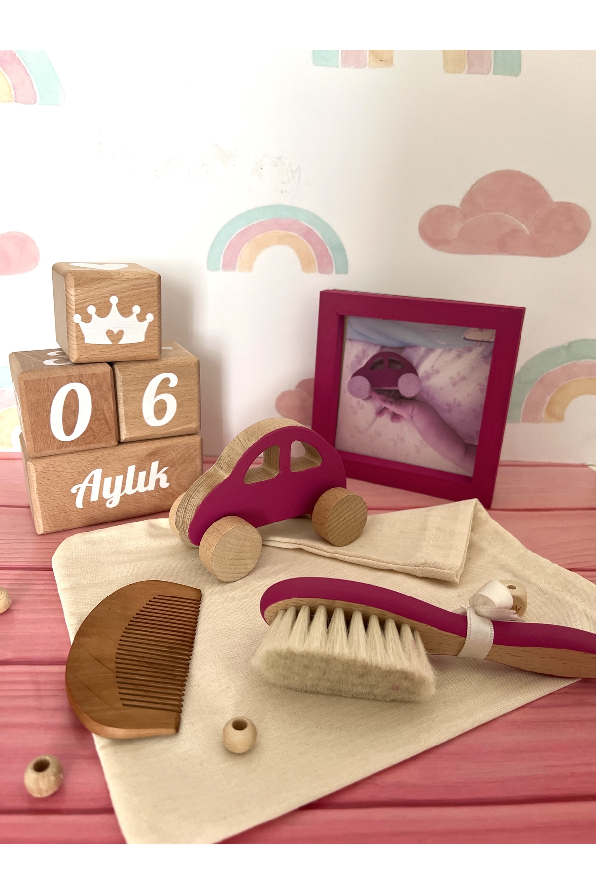 Bebek anı küpü 5li set pembe