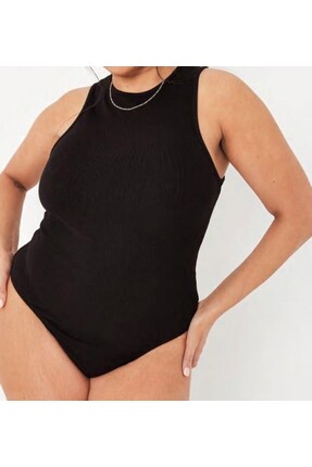 Merlot Büyük Beden Halter Yaka Esnek Çıtçıtlı Örme Body