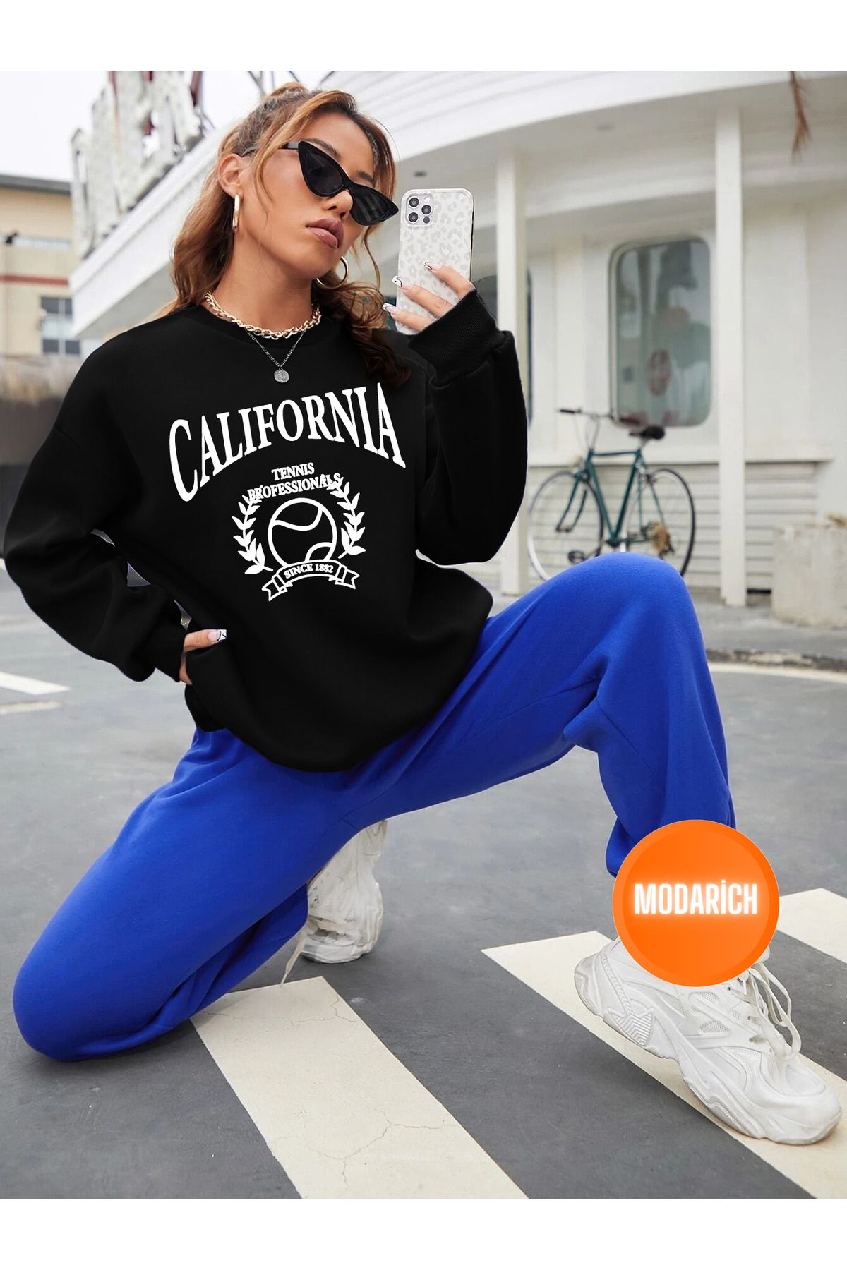 Black and cheap blue sweatsuit