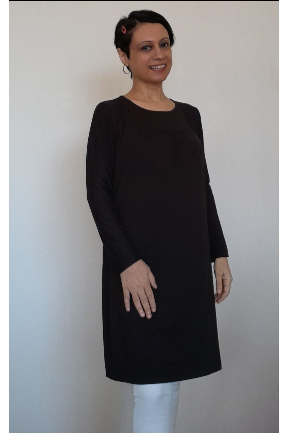 Mertcan Butik-Black front and back robadan cut-out drawstring combed cotton viscose tunic 2