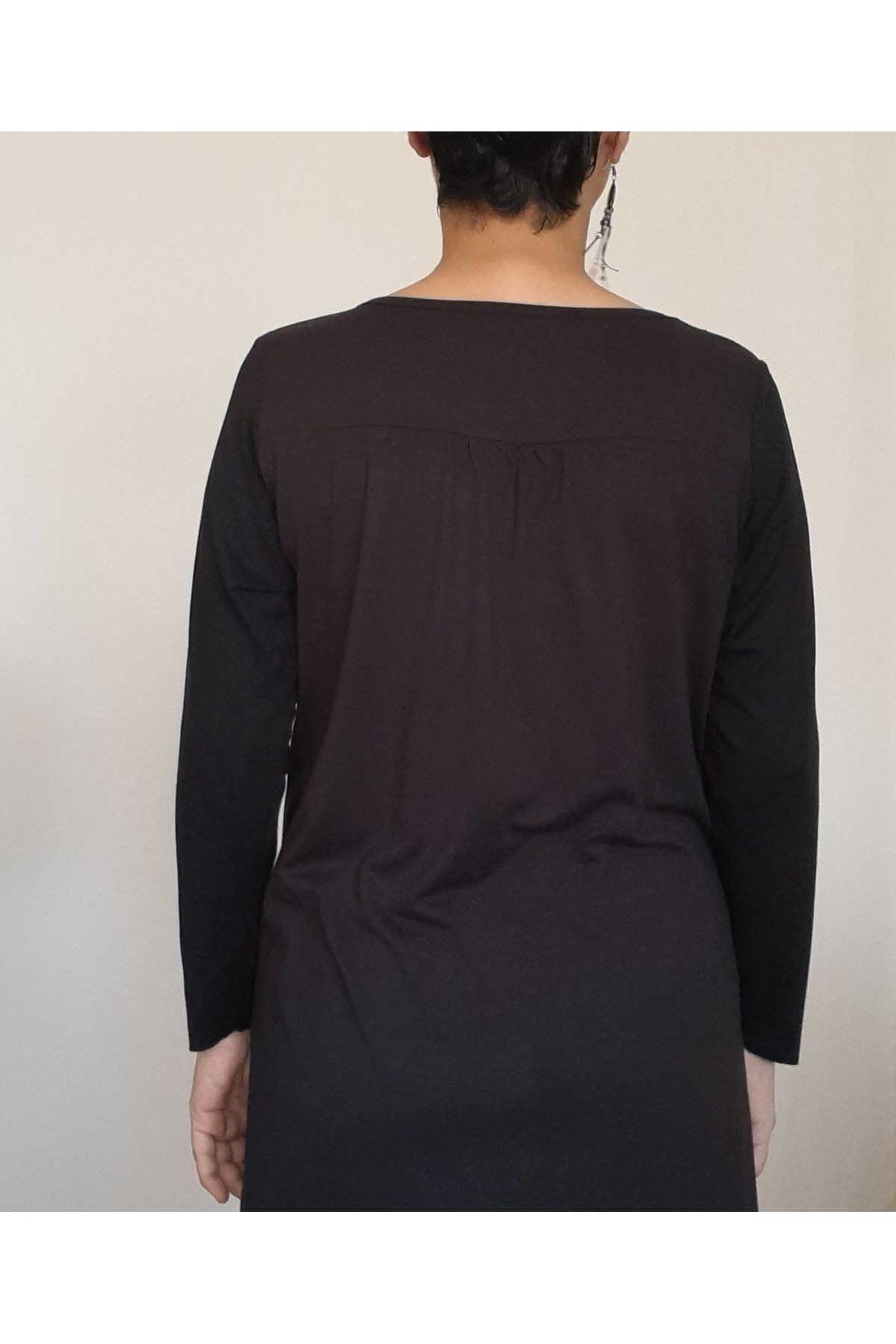 Mertcan Butik-Black front and back robadan cut-out drawstring combed cotton viscose tunic 8