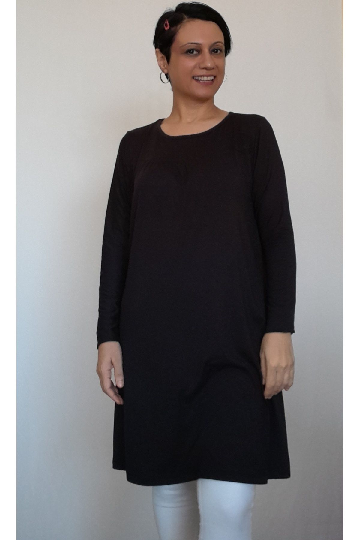 Mertcan Butik-Black front and back robadan cut-out drawstring combed cotton viscose tunic 3