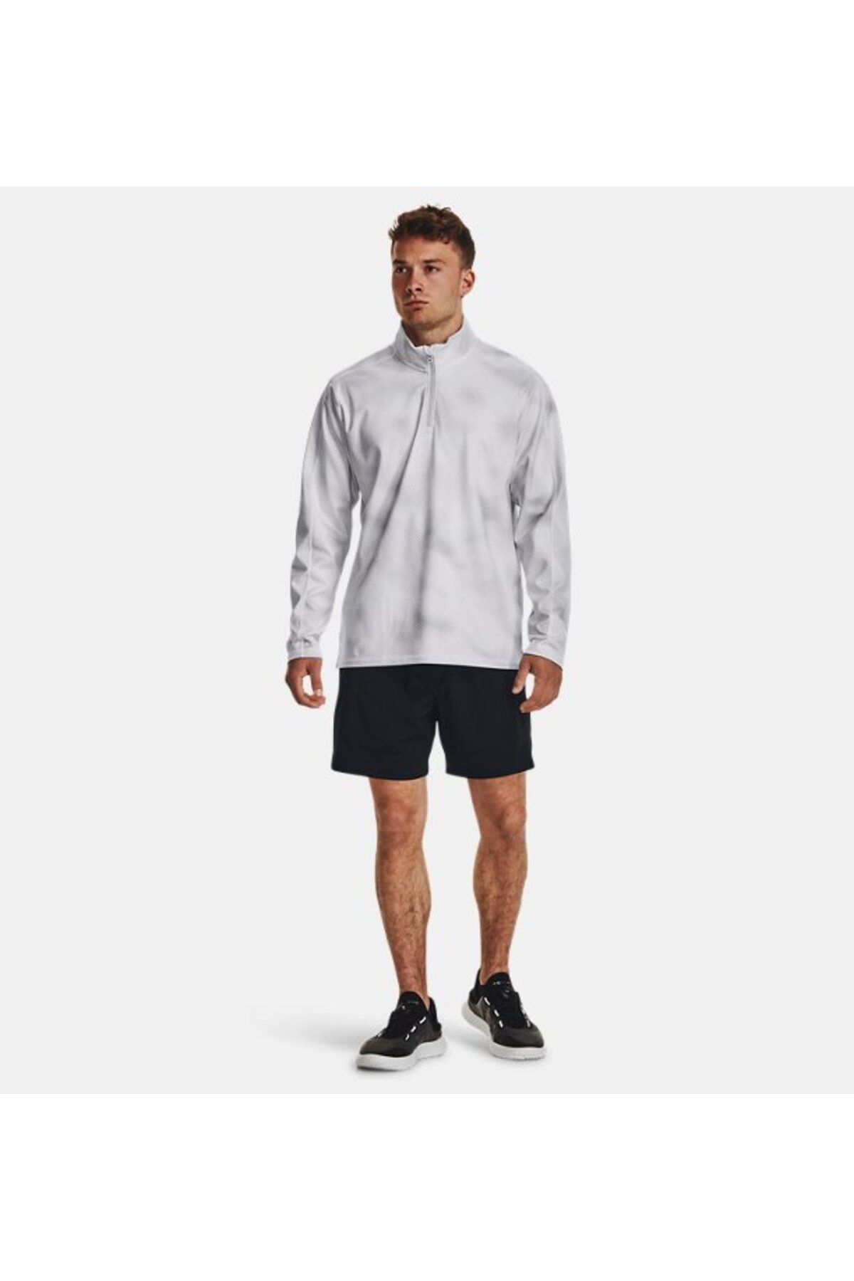 تی شرت ورزشی خاکستری مردانه Male Ua Meridian طرح دار ¼ زیپ 1380984 100 Under Armour
