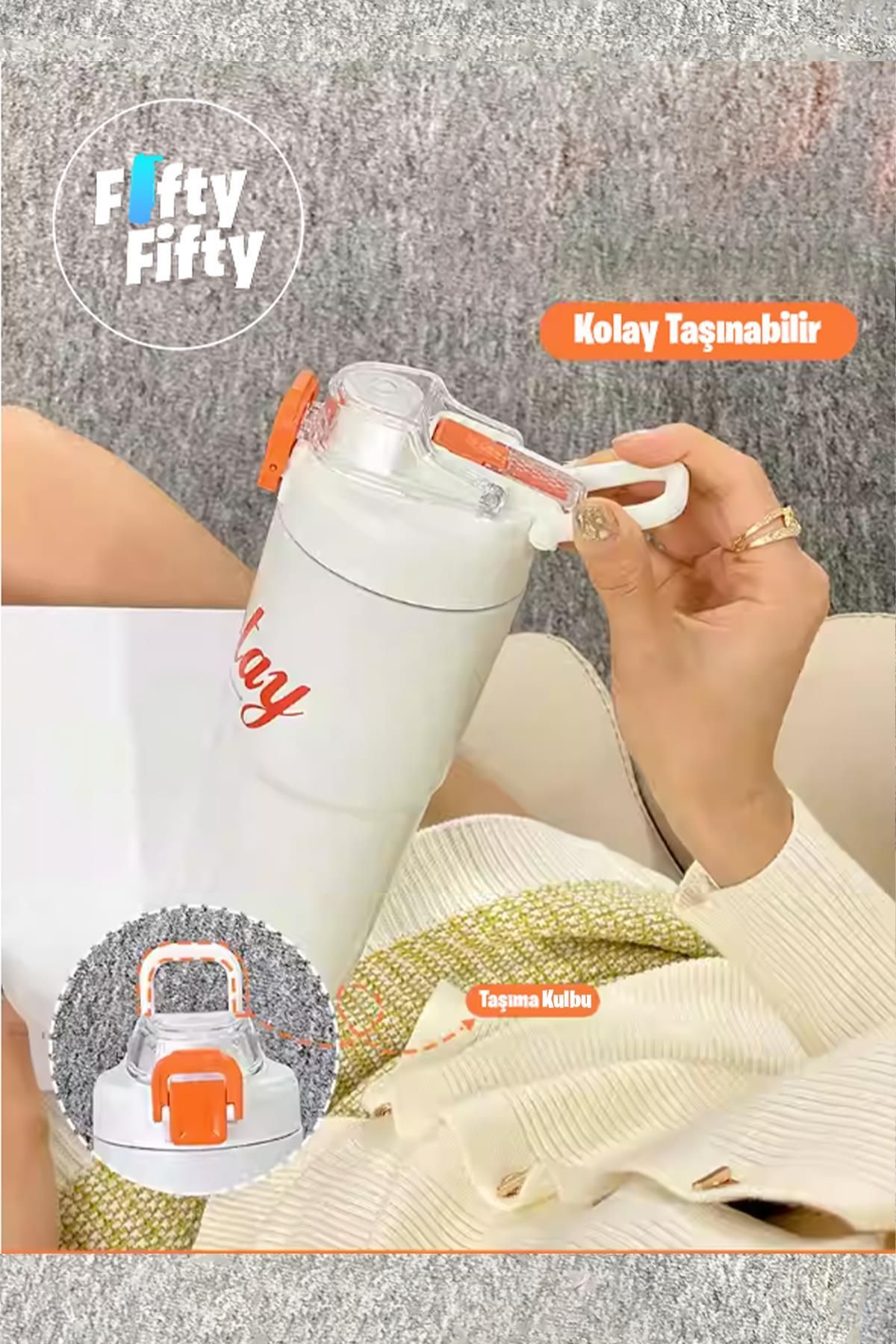 Shotay Comfortable Drinking 600ml Strawless Handled Water Bottle with  Lockable Lid and Measuring Scale - Trendyol
