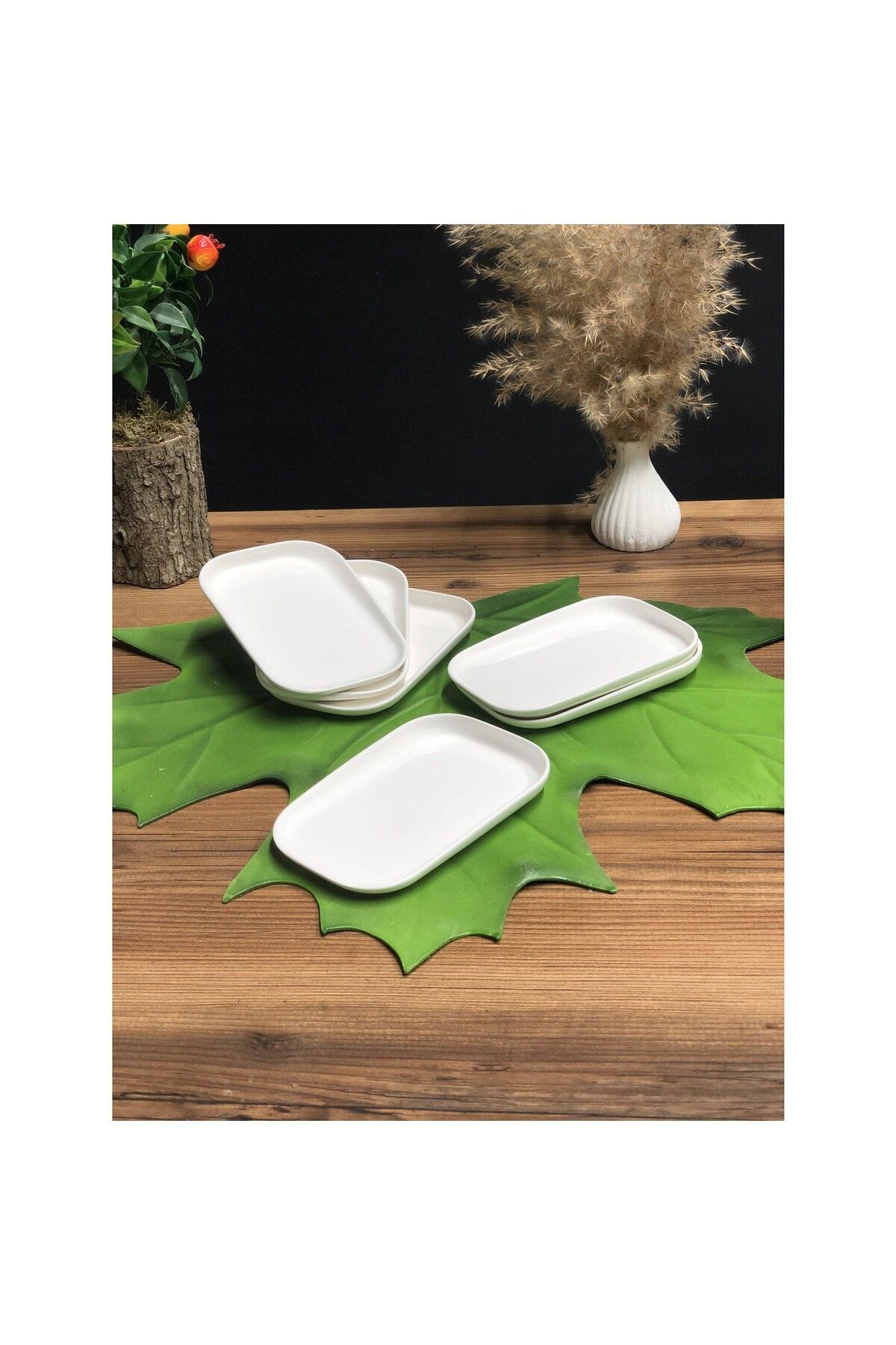 ACAR-Bianca Perla Up Down Set of 6 Porcelain Rectangular Serving Plates - 25 cm 4