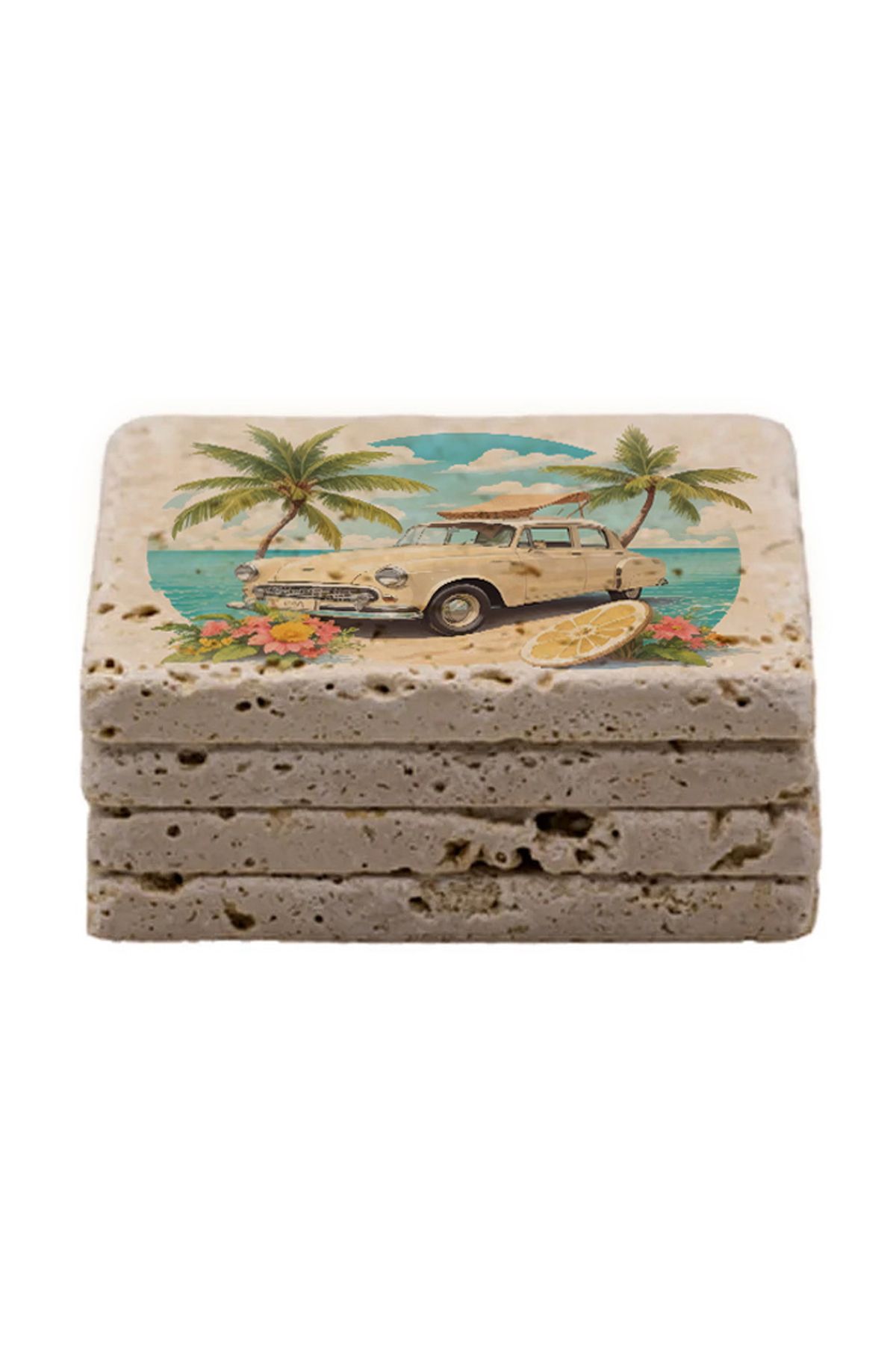 Gri Grafik Design Workshop-Retro Cars Theme Uv Printed Stone Coasters Set of 4 Mod-1 3
