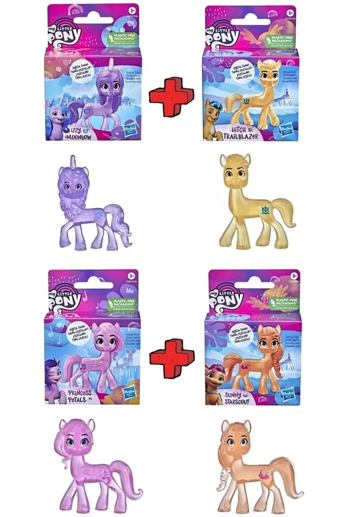 Hasbro 4'lü Set My Little Pony Princess Petals Sunny Starscout Izzy Moonbow Hitch Trailblazer Pembe Mor 44