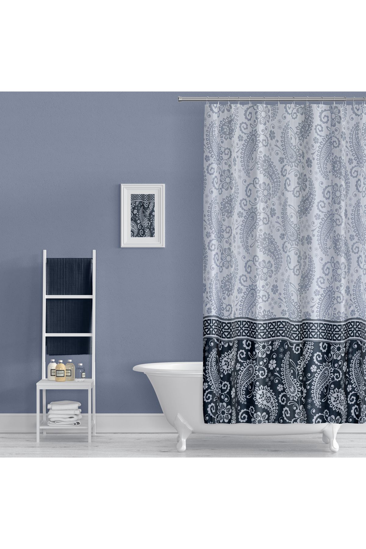 Navy and grey shower curtain on sale