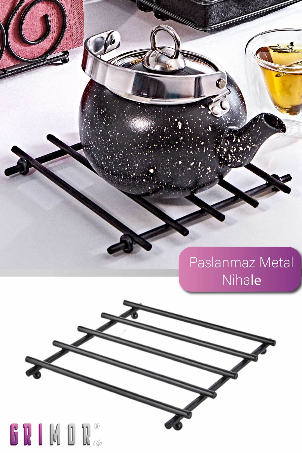 grimorlife Paslanmaz Yanmaz Siyah Metal Kare Nihale