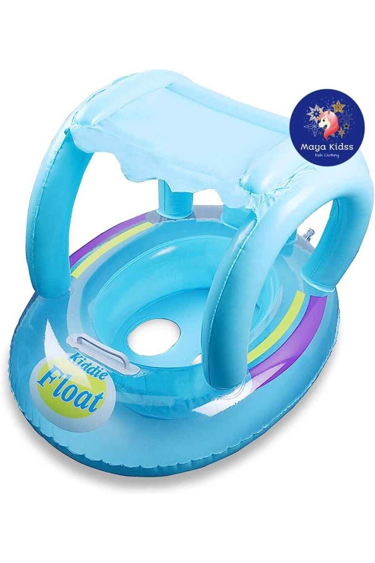 mayakids Mavi Şişme Gölgelikli Bebe Flotörü Bebek Simiti Baby Boat