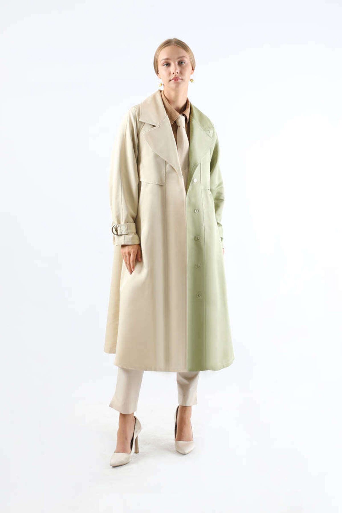 ZÜLAYS-Double Color Epaulet Detailed Trench Coat Mint 3