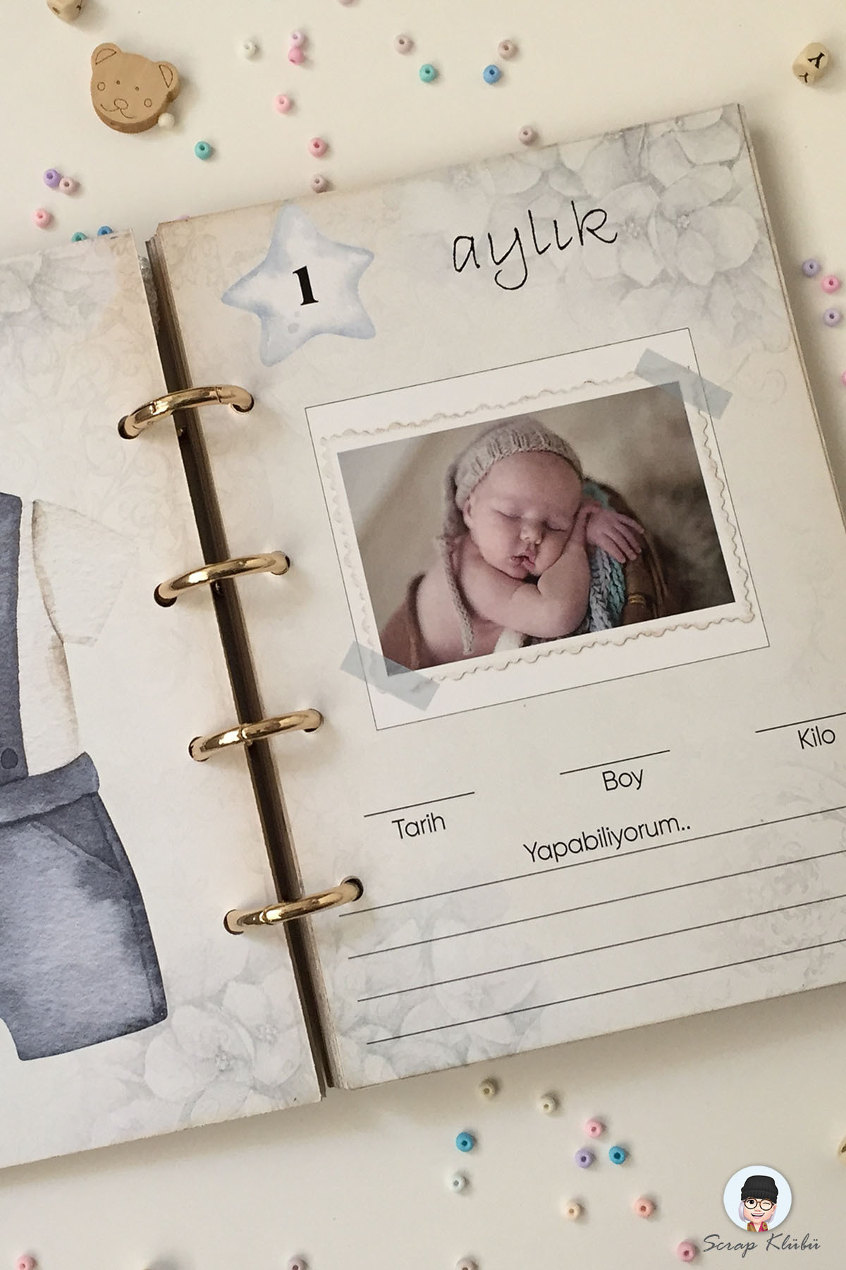 Scrap Klübü Erkek Bebek Anı Defteri - İlk 1 Yıl Bebek Fotograf Ve Anı Albümü fotoğrafı 4 (önizleme)