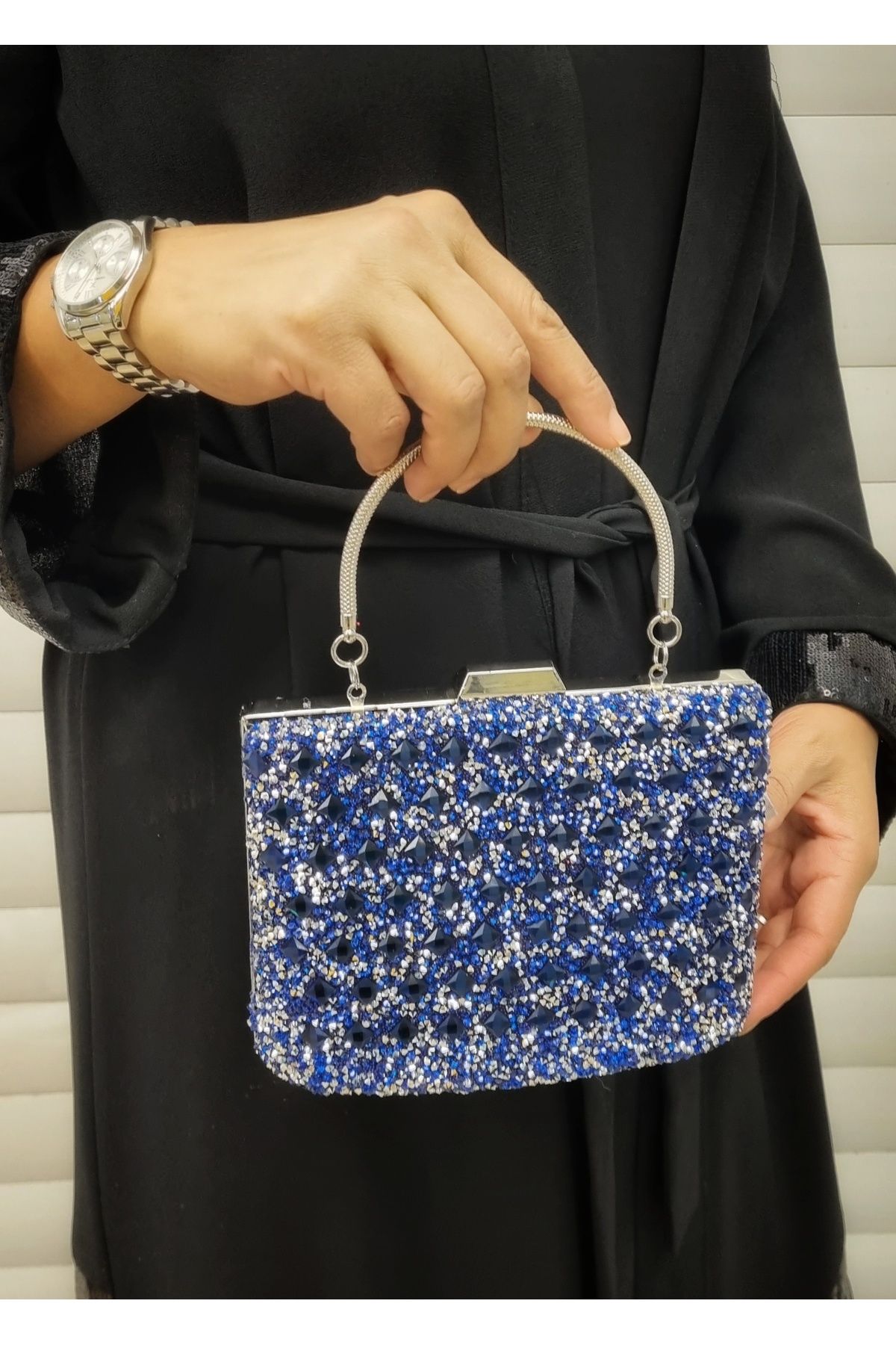 GP GUES POLO-WOMEN'S BLUE CRYSTAL STONE EVENING BAG 2