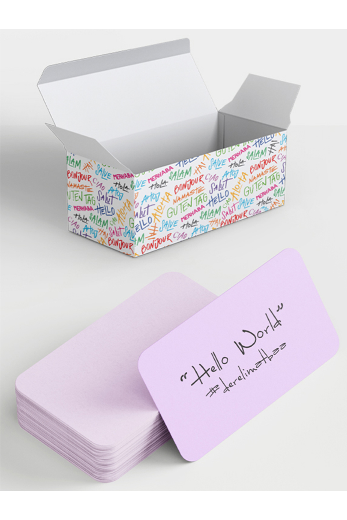 DERELİ MATBAA Not Kartı Kelime Etiketi Kutulu Pastel Lila 100 Adet Özel Oval Kesimli
