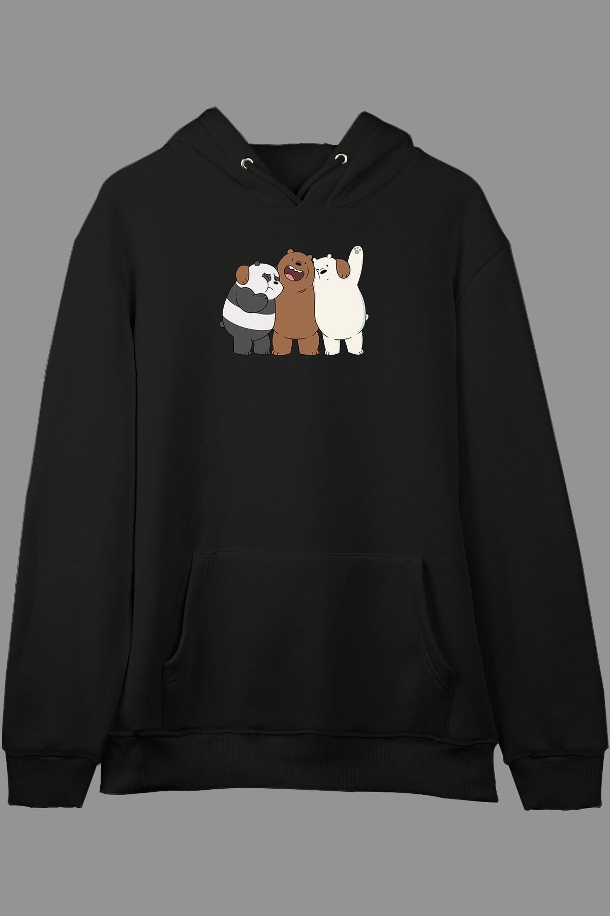 Pisa Art Oversize 3 We Bare Bears Design Printed Hooded Sweatshirt Hoodie