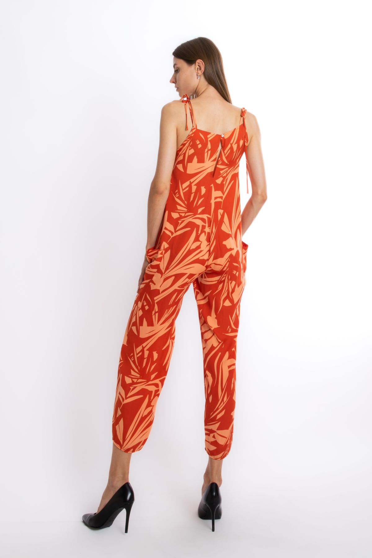 ONE8 Thin Strap Wide Leg Jumpsuit with Side Pockets and Buttons on