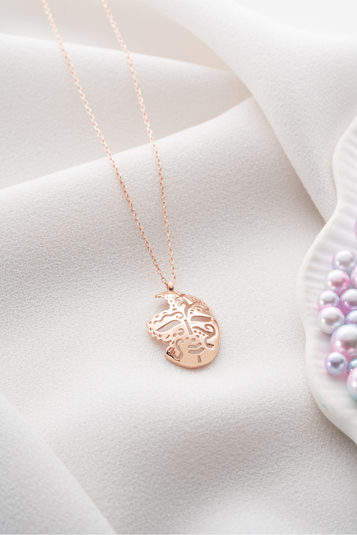 925 Ayar Gümüş Rose Kaplama Maske Model Kolye 4