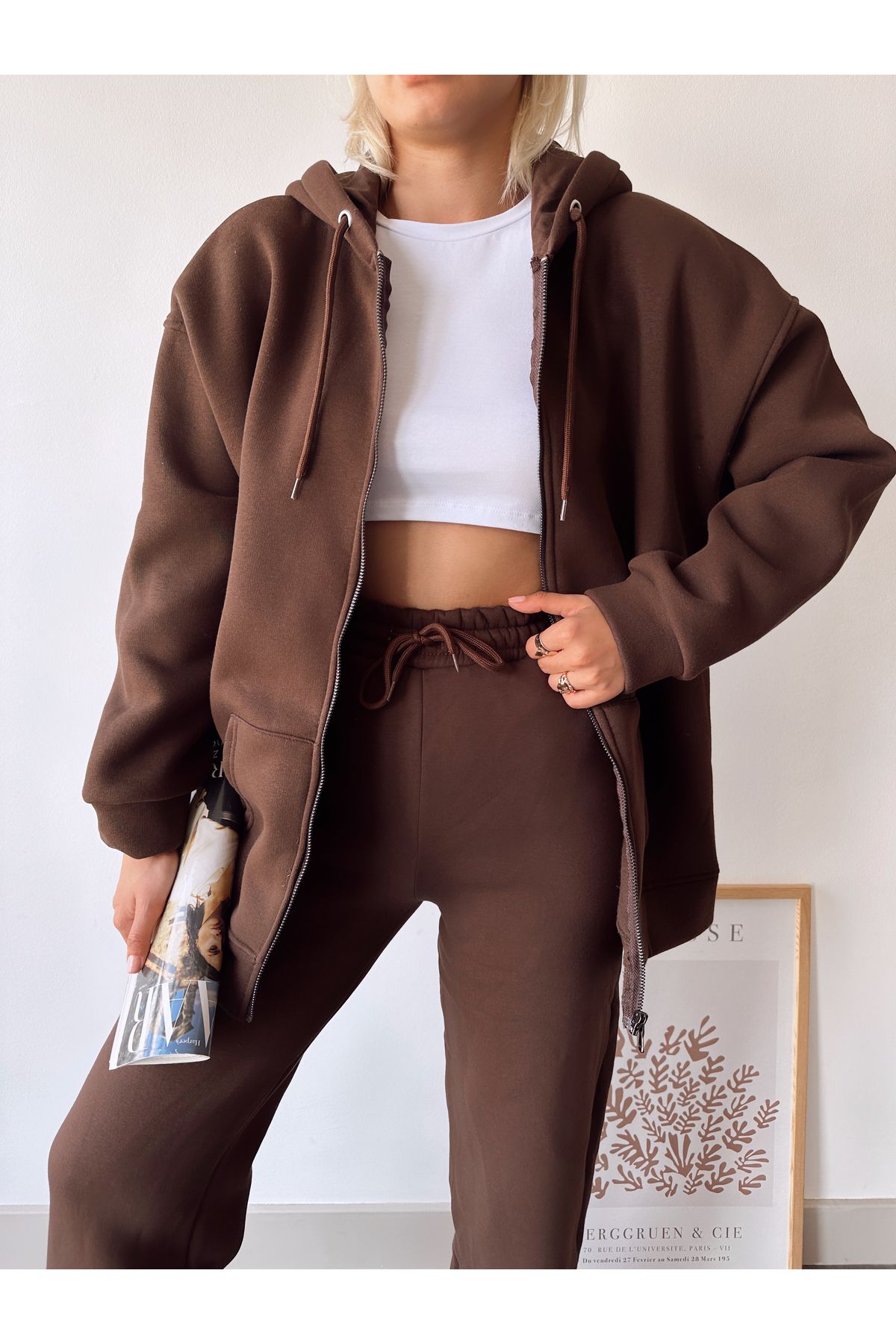 Dark brown zip cheap up hoodie