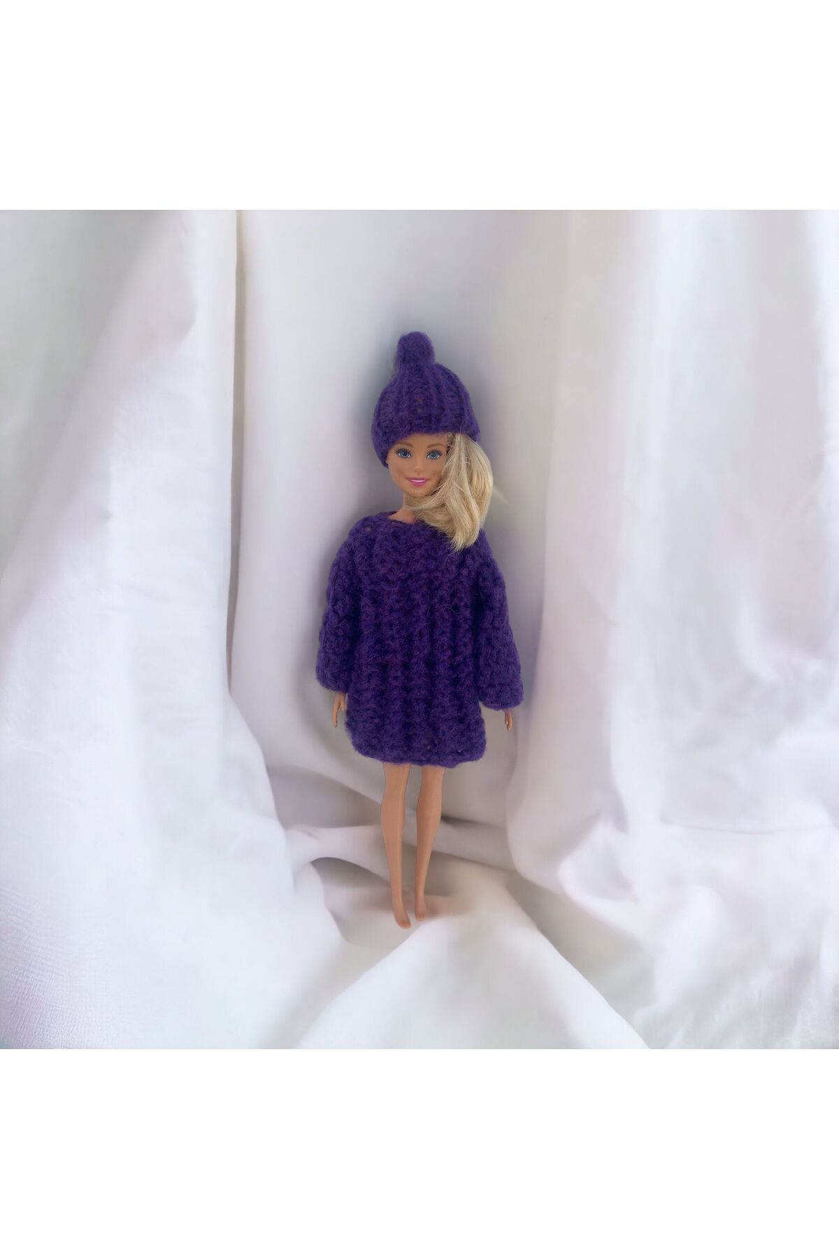 Barbie bebekler için el örgüsü elbise şapka