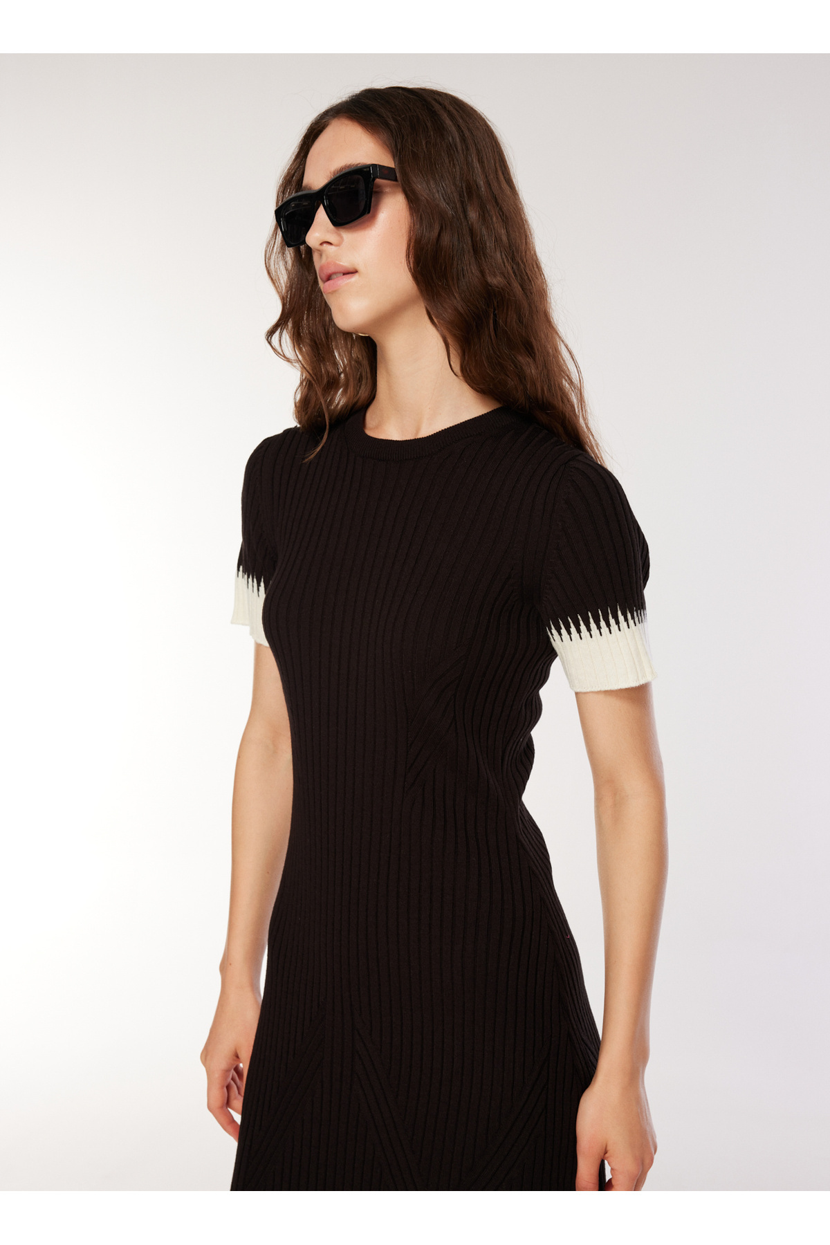 Crew Neck Plain Black Midi Women's Dress FC3WL-ELB20