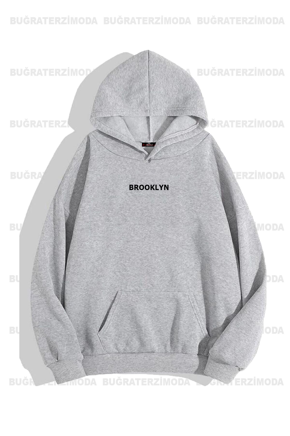 Buğraterzimoda-Μπρούκλιν εμπριμέ Unisex Διπλό μπλουζάκι-γκρι με κουκούλα φούτερ με κουκούλα με κουκούλα 3