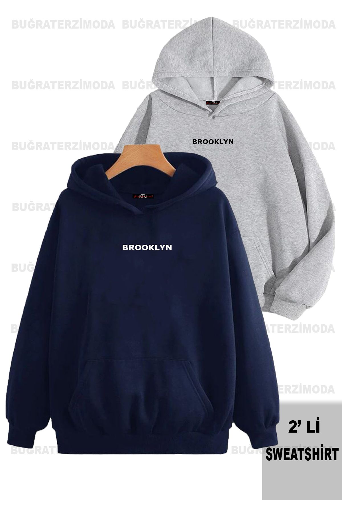 Bu raterzimoda Brooklyn Printed Unisex Double Navy Blue Grey