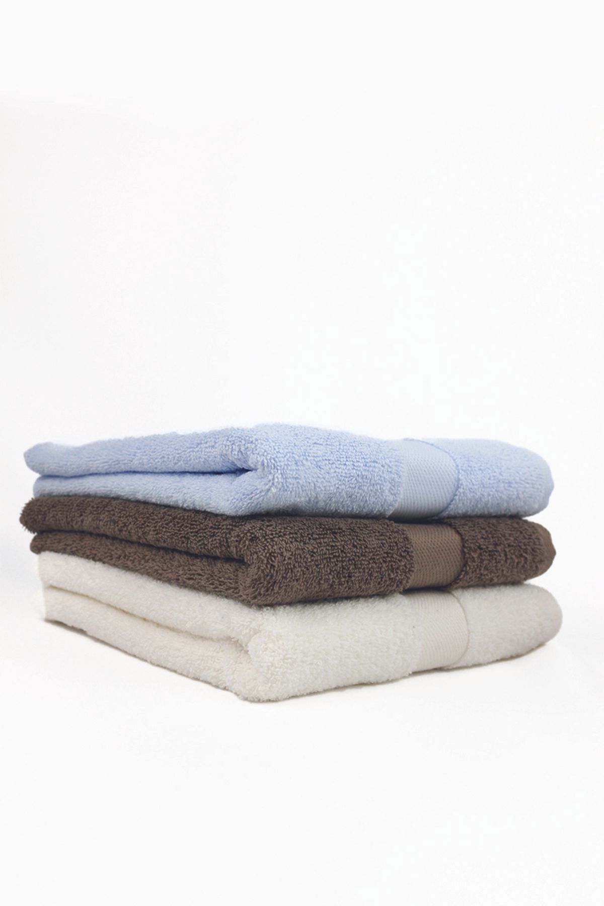 Taka Fabrics Wave 100 Cotton Hand Face Guest Towel 3 Pieces Size 50x80 cm Set Ecru Brown Blue