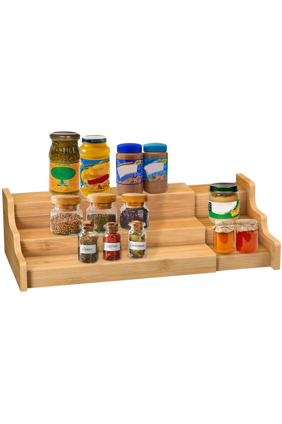 Qerhome-Bamboo Adjustable 3 Layer Spice Rack Stand Multi-Purpose Stand 35 Cm X 22 Cm 3