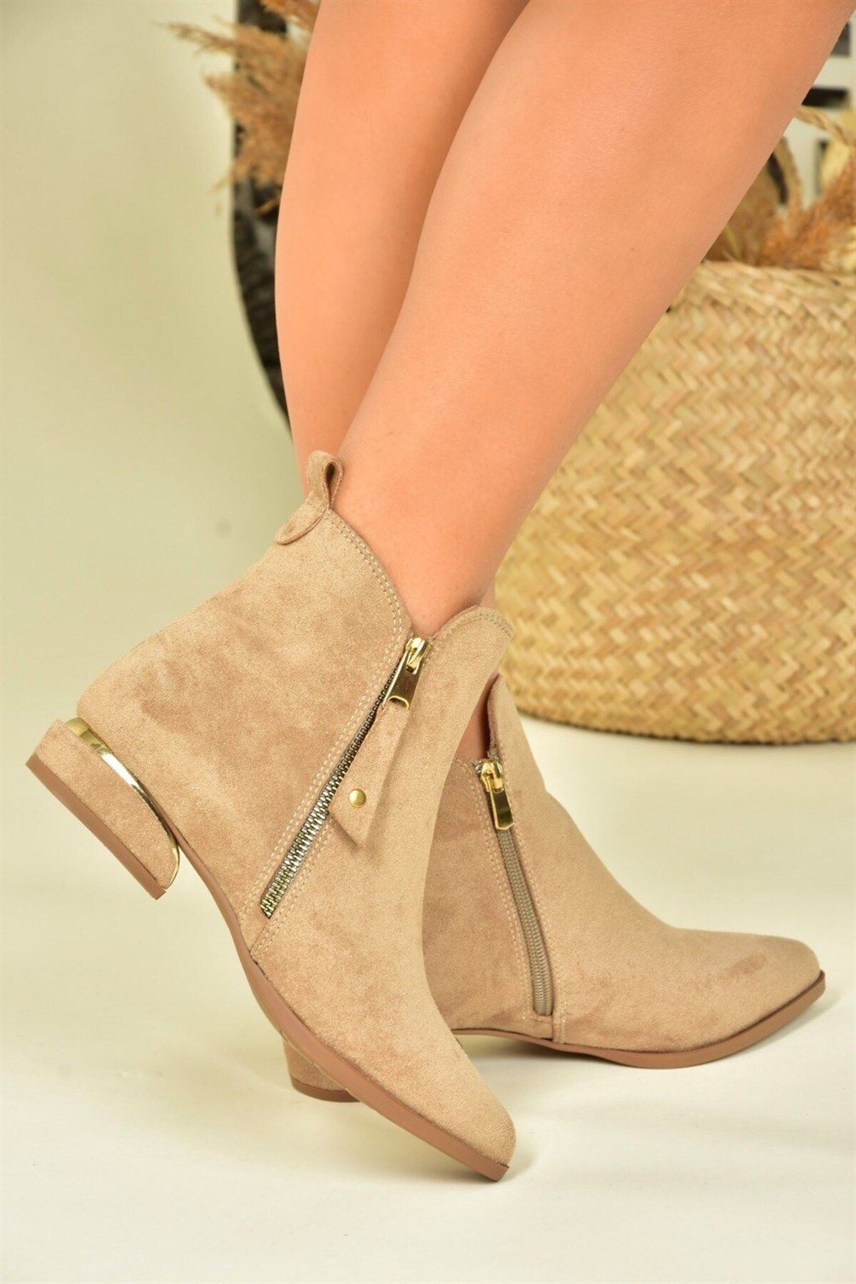 Tan suede booties best sale low heel