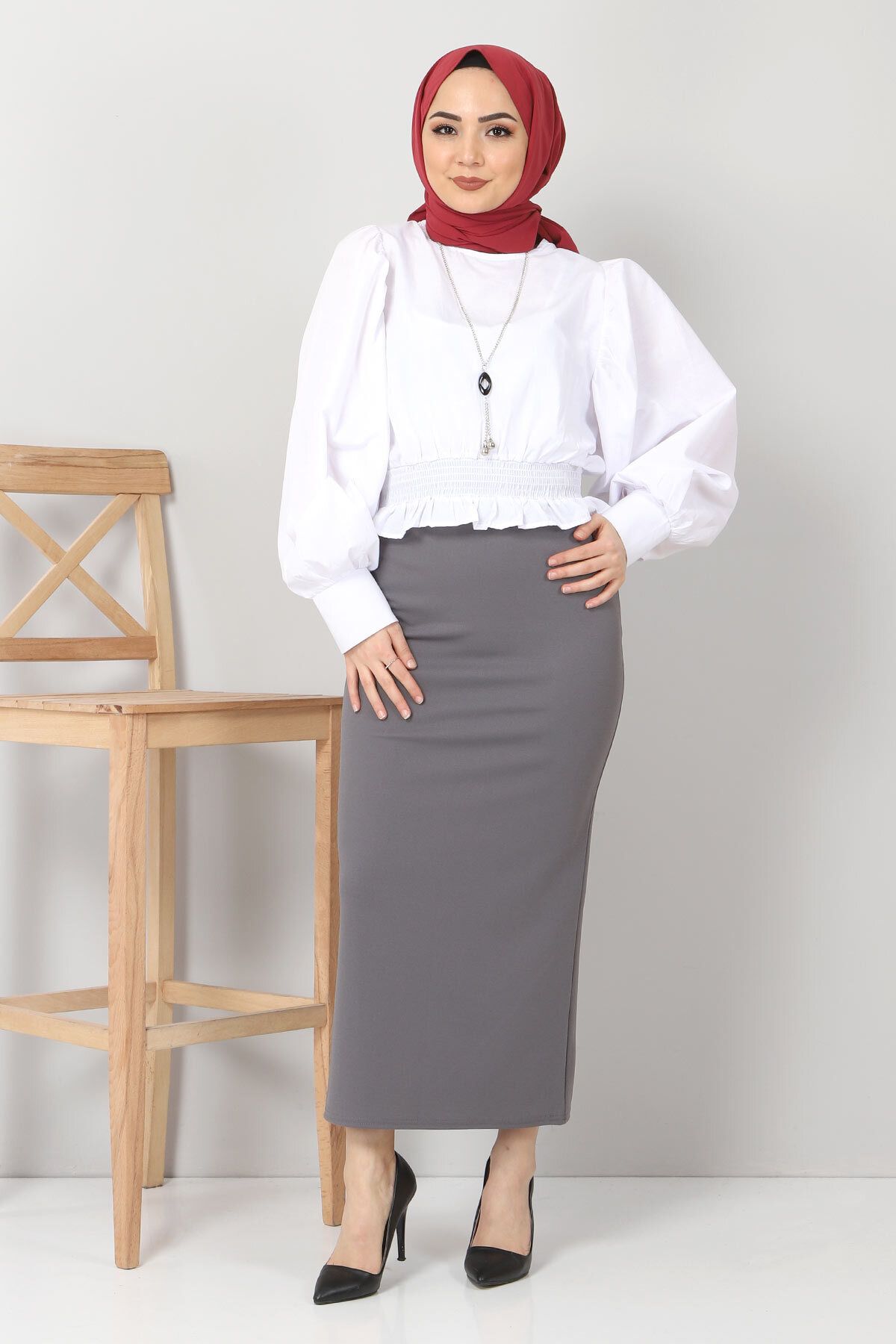 Tesett r D nyas Pencil Skirt Tsd00291 Gray