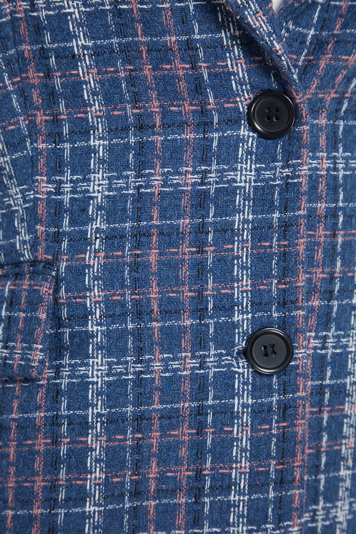 Trendyol Curve-Plaid Patterned Indigo Tweed Jacket - Buttoned and Lined TBBAW24AG00002 7