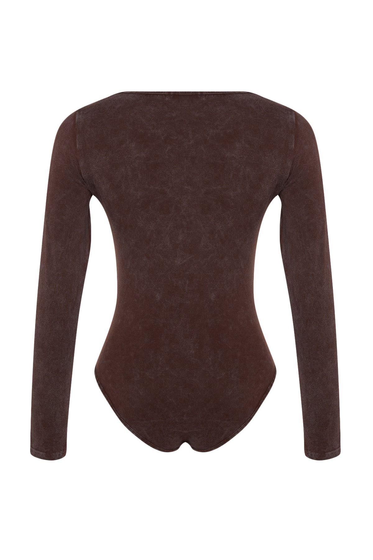 Trendyol Collection-Barna antik/sápadt hatású pamut hosszú ujjú, sztreccs, kötött test test TWOAW24BD00044 8