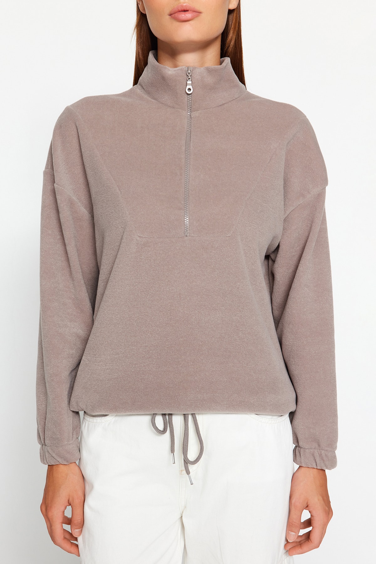 Trendyol Collection Detailní pletená mikina s kamenným zipem