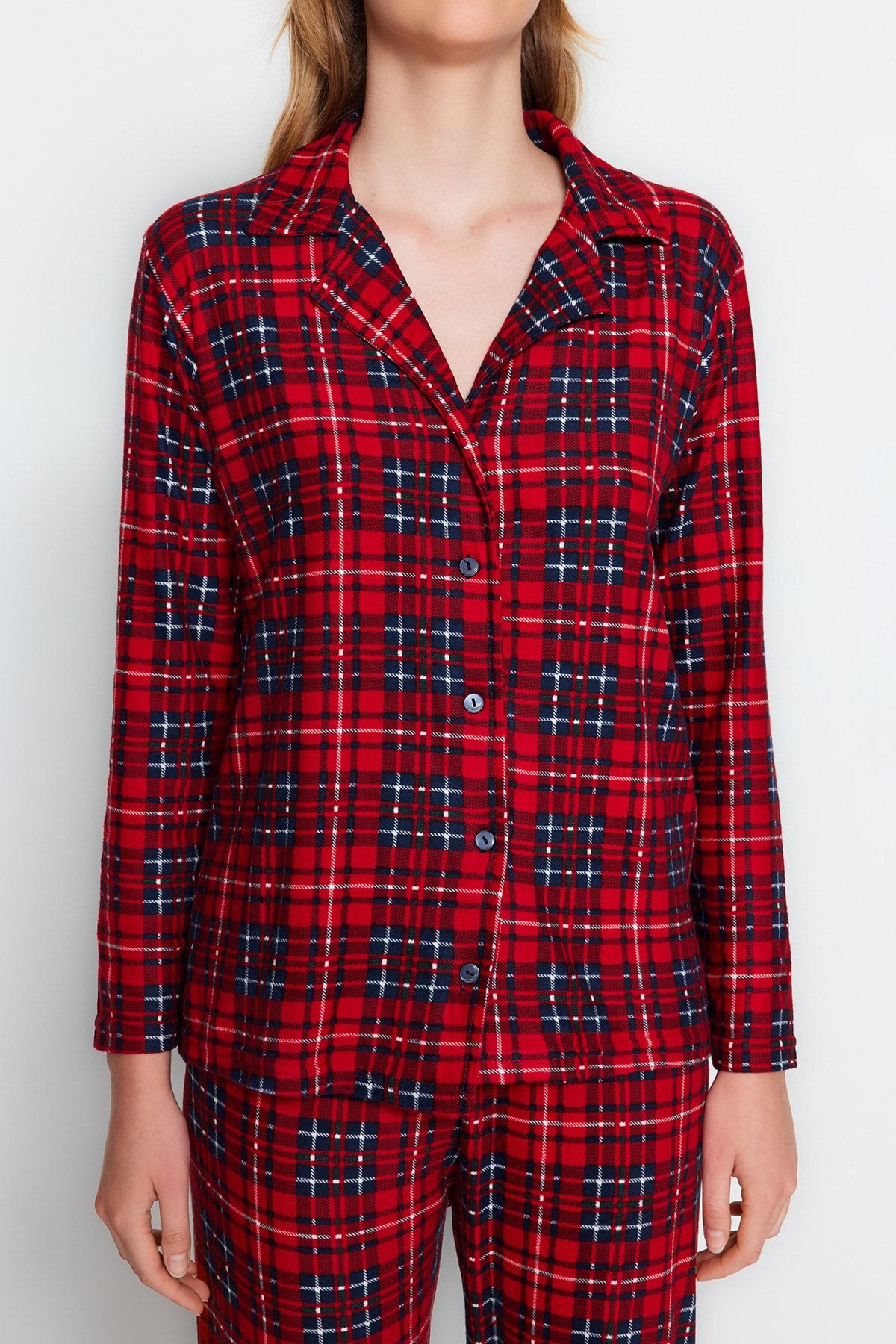 Trendyol Collection-Weicher, rot karierter Strick-Pyjama - Sleep Band Brushed Thmaw24pt00100 5