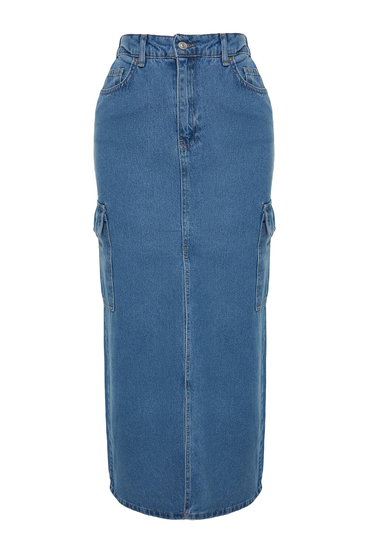 Trendyol Collection-Blauer Maxi-Jeansrock mit Cargo-Tasche TWOAW24ET00133 6